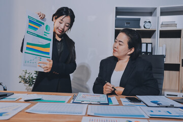 Business analyze,Close up Business people meeting to discuss the situation on the market. Business Financial Concept