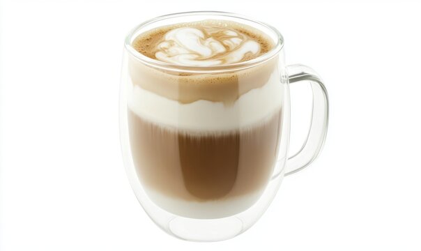 Latte art in double-walled glass, cafe drink
