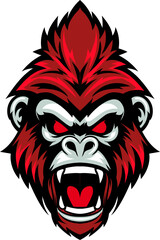 Red Angry Gorilla head isolated cartoon character illustration