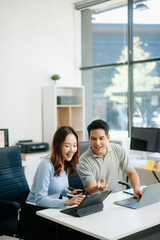 Portrait of success business people working together in office. Business teamwork startup concept