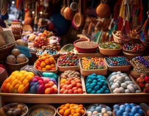 A vibrant display of handcrafted goods at a market stall, symbolizing artisanal labor, creativity, and the value of skilled craftsmanship.