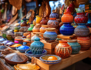 A vibrant display of handcrafted goods at a market stall, symbolizing artisanal labor, creativity, and the value of skilled craftsmanship.