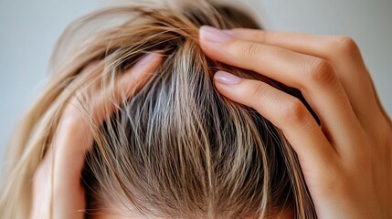 Obraz premium A close-up of fingers gently running through healthy, thick hair with natural highlights 