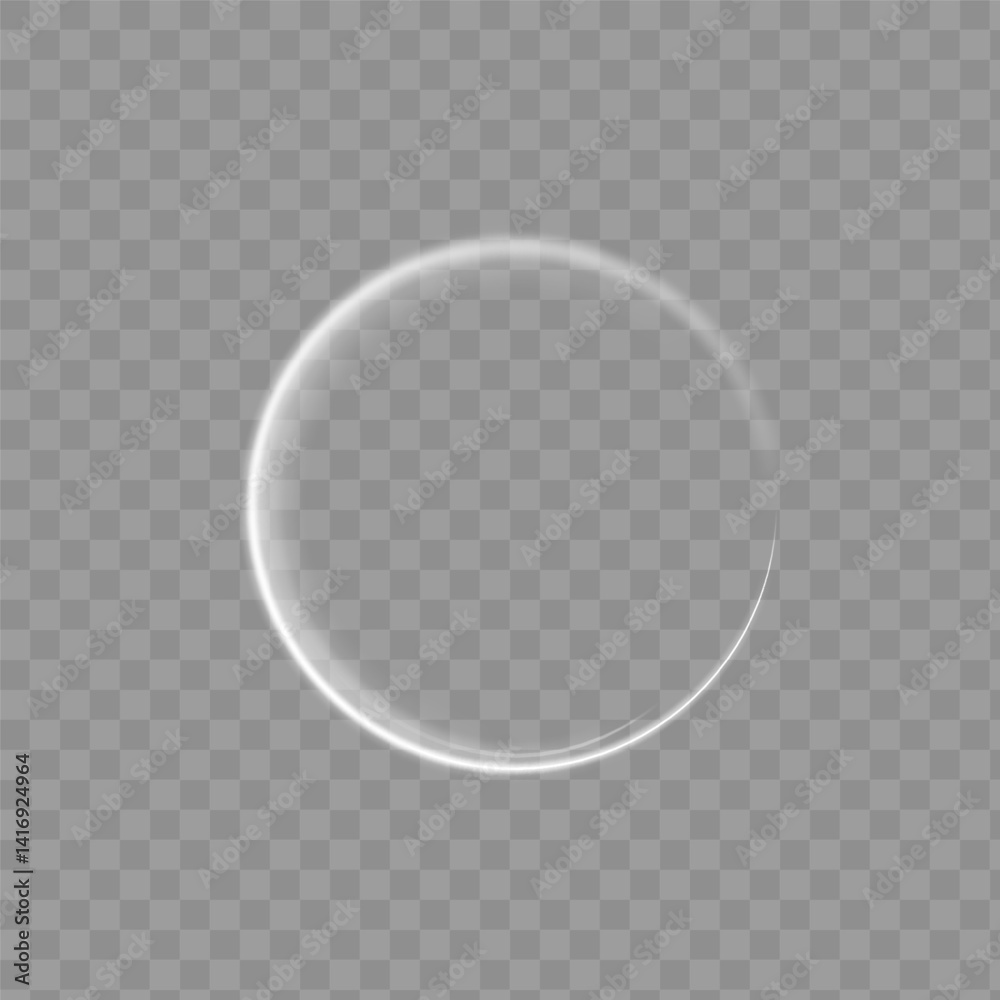 Aufkleber Light trail curve draws a luminous golden motion ring. Glowing circle spins with soft radiant stardust texture. Speed line twirl reflects glowing fire and energy. Light ring dances like heatwave