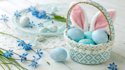 Obraz premium Easter decoration with crafted Easter bunny in the sunny nes