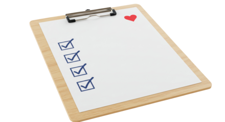 Isolated Checklist Clipboard with Heart