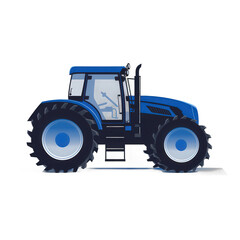 Obraz premium A blue tractor parked on a farm, showcasing its robust design and large tires, with a clear sky in the background, ideal for agricultural themes , isolated on white or transparent png
