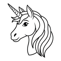 Magical Unicorn Line Art Illustration with Elegant Flowing Mane