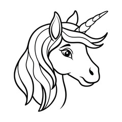 Magical Unicorn Line Art Illustration with Elegant Flowing Mane