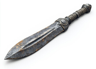 Image of Ancient Rusty Glaive with Intricate Detailing on White Background for Historical or Fantasy Themes