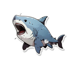 Cartoon illustration of a ferocious great white shark.