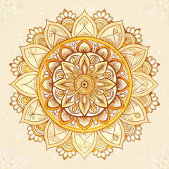 Golden ornamental round ornament on white background(round mandala)