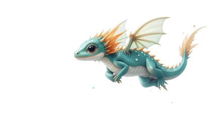 Fototapeta premium Adorable Baby Water Dragon Illustration Fantasy Creature Art