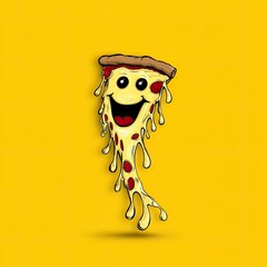Cheerful cartoon pizza slice with a playful expression