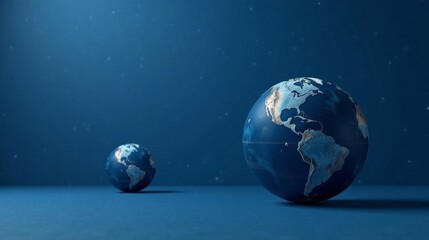 Fototapeta premium A Global Perspective Two Spheres Depicting the World on a Deep Blue Background