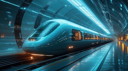 Futuristic High-Speed Train in Tunnel