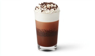 Layered chocolate beverage with whipped cream, studio shot, dessert drink, cafe menu