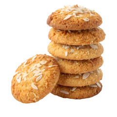 Stack of coconut cookies isolated on white background