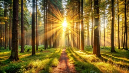 Fototapeta premium Sunbeams Through Forest Trees