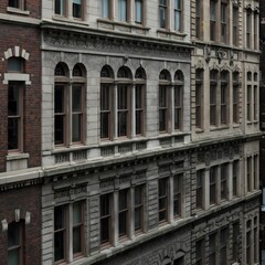 Historic Architectural Facades Detailed Exterior of Classic Stone Buildings, Windows, Brickwork, Urban Detail, Old Structures, Exterior Design.