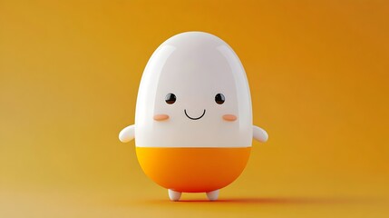 Fototapeta premium 3D cartoon character of an orange and white pill. Concept: healthcare, medicine or pharmaceutical products in a playful and approachable manner.