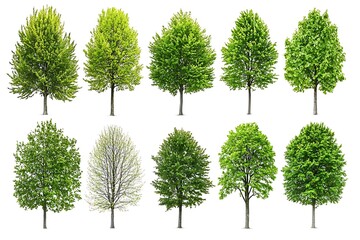 Fototapeta premium Twelve diverse deciduous trees in various stages of spring growth.