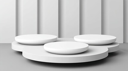 Minimalist display with circular white platforms on a gray background