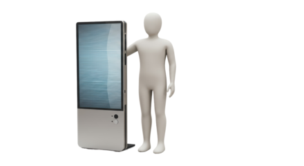 Isolated Man and Interactive Display - Modern Kiosk Concept