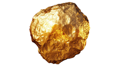 close up of shiny golden nugget displaying on white background