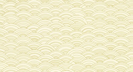 Seamless pattern with golden traditional Japanese Seigaiha wave motif