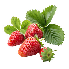 Strawberries with leaves isolated on white background