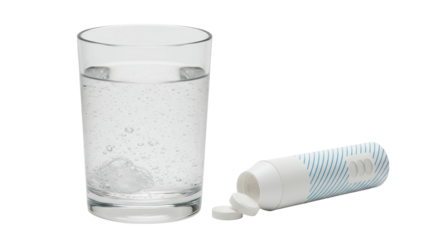 Isolated Effervescent Tablets Dropping into Glass of Water