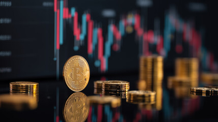 Business and financial stock market, Economic graph with diagrams, bitcoin and cryptocurrency, Futures, Business investment and stock trading on dark background - Generated by Generative A