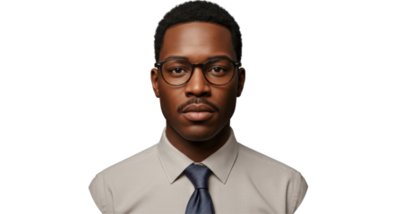 Isolated Portrait of African American Businessman with Glasses and Tie