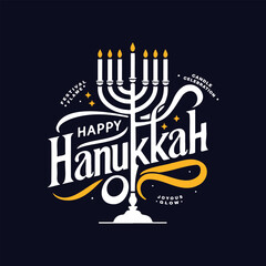 Happy Hanukkah Typography Script Font with Menorah Illustration