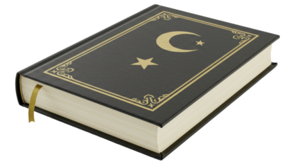 Isolated Islamic Holy Book with Crescent and Star Symbol