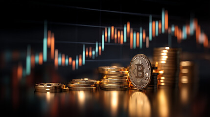 Business and financial stock market, Economic graph with diagrams, bitcoin and cryptocurrency, Futures, Business investment and stock trading on dark background - Generated by Generative A