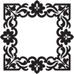 A simple and minimalist square floral classic frame border with a stencil design  white Background.