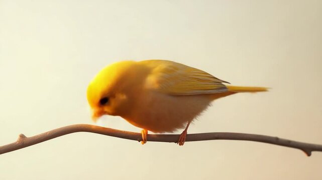Vibrant yellow canary perched gracefully on a delicate branch in soft, natural light