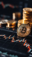 Business and financial stock market, Economic graph with diagrams, bitcoin and cryptocurrency, Futures, Business investment and stock trading on dark background - Generated by Generative A