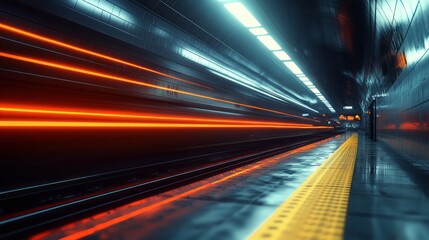 Abstract view of light streaks inside an underground metro station