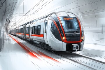 Fototapeta premium Modern train design travels through tunnel with speed and efficiency