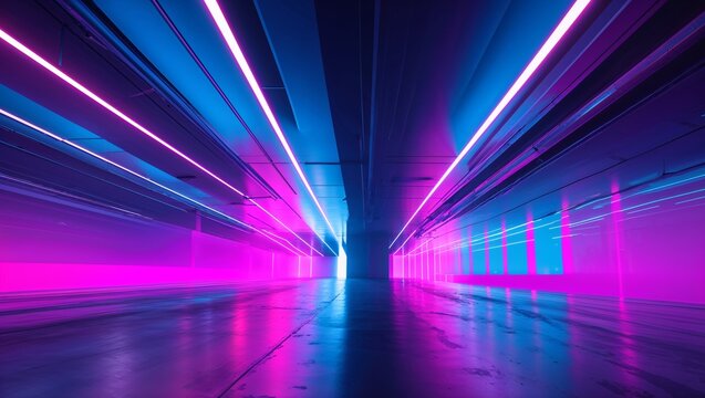 Electric blue fading into purple with neon pink accents creating a futuristic feel