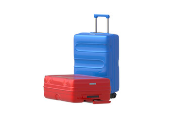 Plastic travel suitcases isolated on white background. Bag for luggage. 3d render
