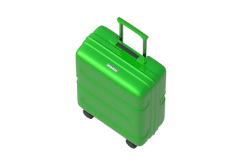 Green travel suitcase isolated on white background. Bag for luggage. 3d render