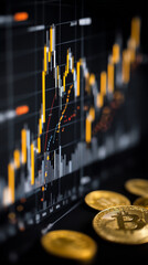 Business and financial stock market, Economic graph with diagrams, bitcoin and cryptocurrency, Futures, Business investment and stock trading on dark background - Generated by Generative A