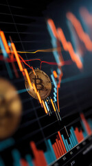 Business and financial stock market, Economic graph with diagrams, bitcoin and cryptocurrency, Futures, Business investment and stock trading on dark background - Generated by Generative A