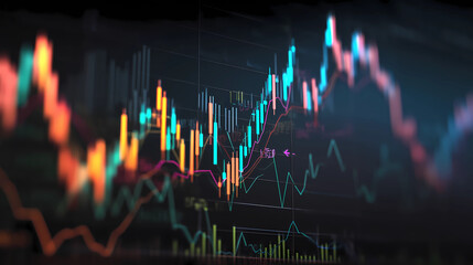 Business and financial stock market, Economic graph with diagrams, bitcoin and cryptocurrency, Futures, Business investment and stock trading on dark background - Generated by Generative A