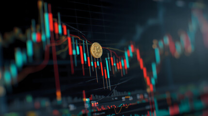 Business and financial stock market, Economic graph with diagrams, bitcoin and cryptocurrency, Futures, Business investment and stock trading on dark background - Generated by Generative A