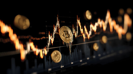 Business and financial stock market, Economic graph with diagrams, bitcoin and cryptocurrency, Futures, Business investment and stock trading on dark background - Generated by Generative A